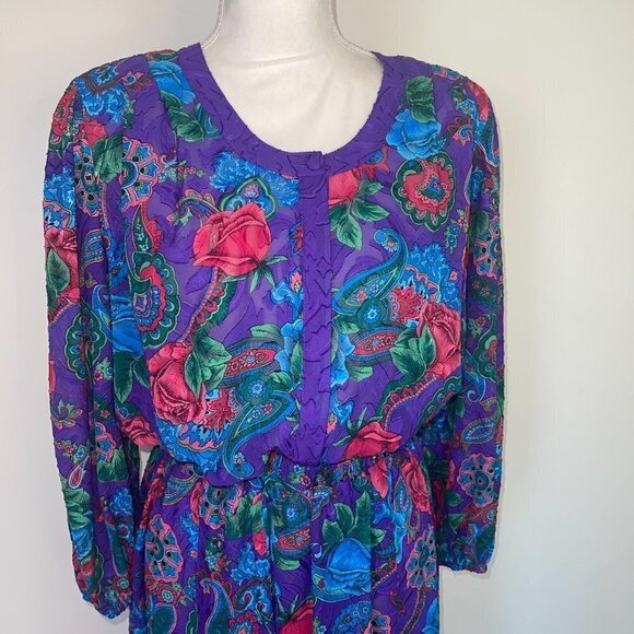 Diane Freis Skirt Set Womens Vintage Floral Purple Red Blue Polyester Top Button - Picture 10 of 15